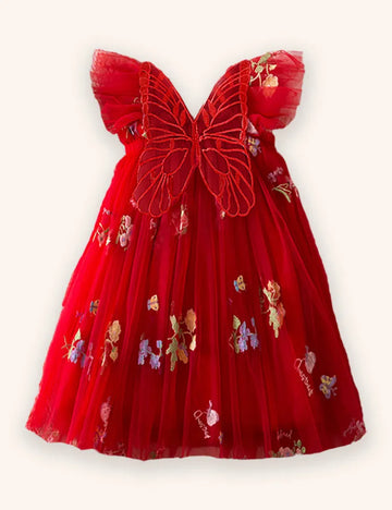 Rochie brodată cu fluturi cu flori